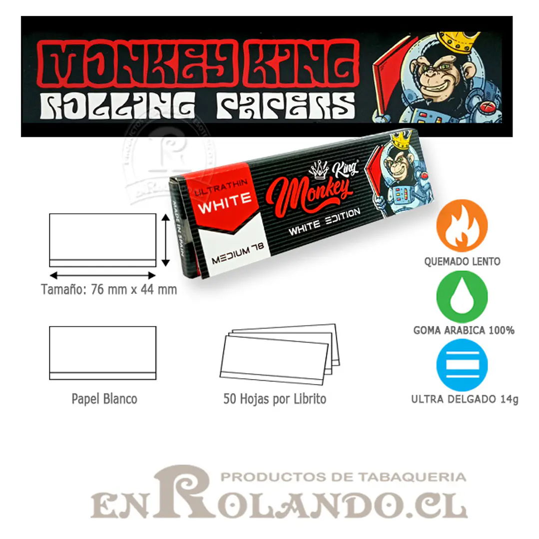 Papelillos Monkey King White 1 1/4 - Display 2