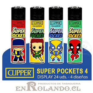 Encendedor Clipper Colección Super Pockets 4 - 24 Uds. Display