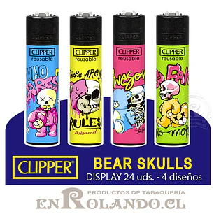 Encendedor Clipper Colección Bear Skulls - 24 Uds. Display