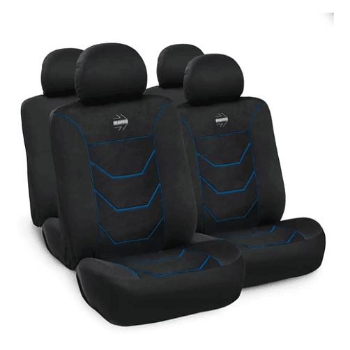 Funda Asiento Momo Negro Con Lineas Azules tela elasticada  1