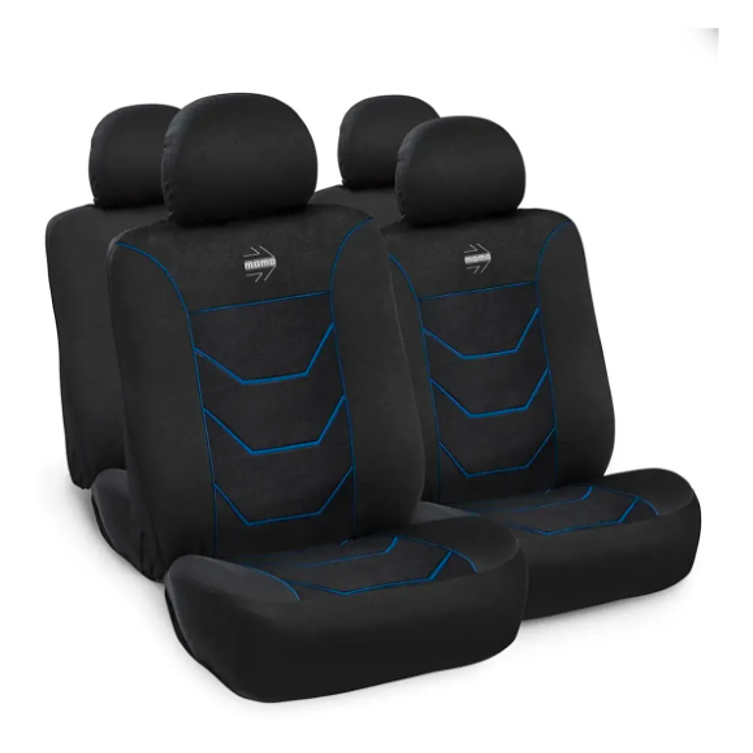 Funda Asiento Momo Negro Con Lineas Azules tela elasticada  1