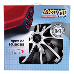 Tapas De Rueda Racing Negro-plata Aro 14 Motorlife