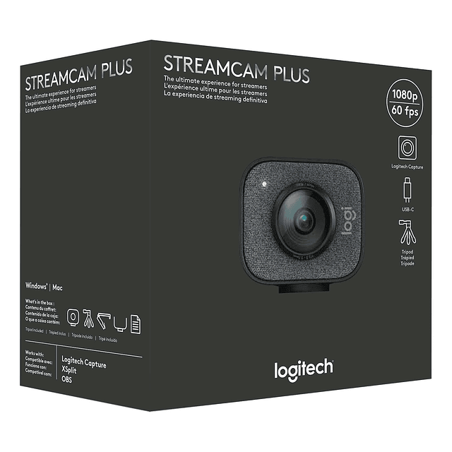 Logitech StreamCam, Cámara Web con USB-C para Streaming de vídeo y creación  de Contenido, Vídeo vertical Full HD 1080p a 60 fps, Versatilidad  demontaje, para , Gaming Twitch, PC/Mac, Negro : Logitech