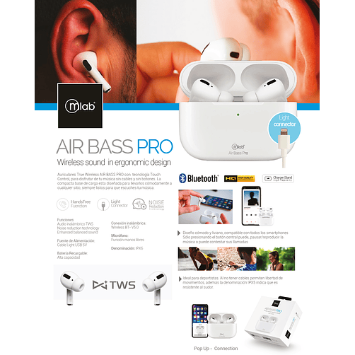 Audífono Bluetooth Tws Mlab Air Bass Pro 8979 6