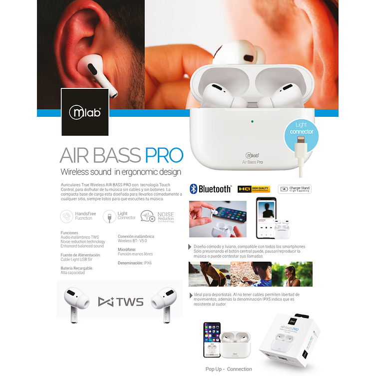 Audífono Bluetooth Tws Mlab Air Bass Pro 8979 6