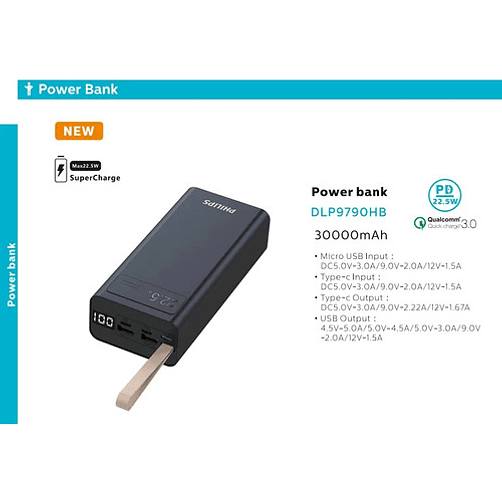 Power Bank 30000 Mah 22.5w Carga Rapida Philips Usb-c 5