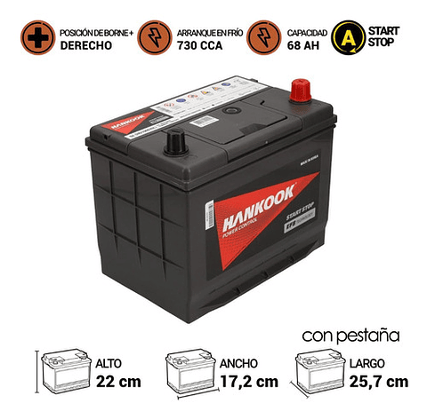 Bateria Start Stop S95 Hankook 68ah 730cca Solo Santiago