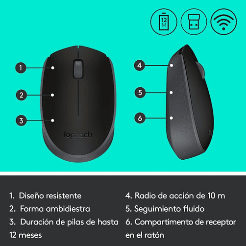 Mouse Inalambrico Logitech M170 Negro 910-004940 7