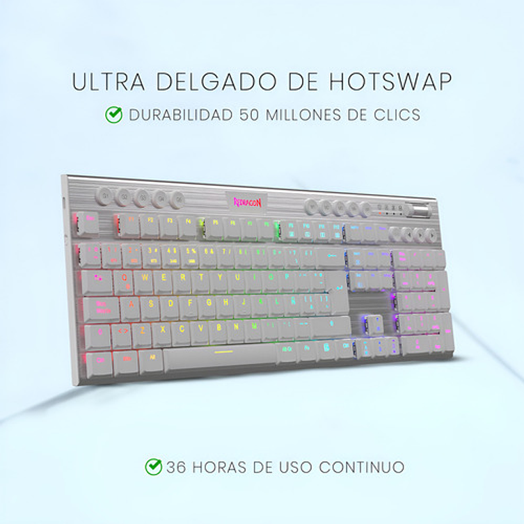 Teclado Mecánico Gamer Redragon Horus K618w-rgb, Wireless, Full Size, Red Switch 8