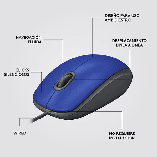 Mouse Alambrico Usb Logitech M110 Blue Silencioso Color Azul Azul 7