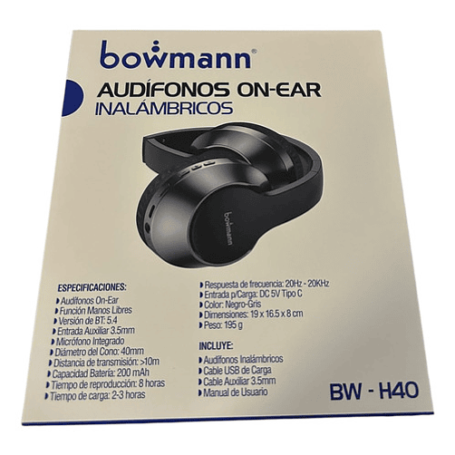 Audífonos On Ear Bowmann Con 8 Horas De Autonomía Bw-h40 Negro 5