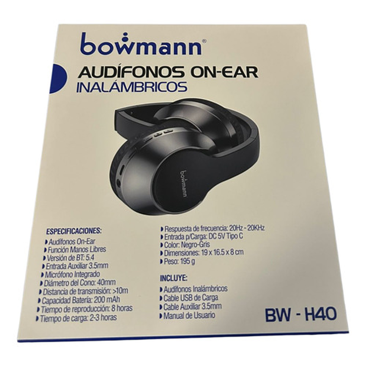 Audífonos On Ear Bowmann Con 8 Horas De Autonomía Bw-h40 Negro 5