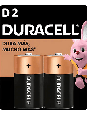 Pila Duracell Tipo D, (2 Pilas, Batería Grande, Dura Más)