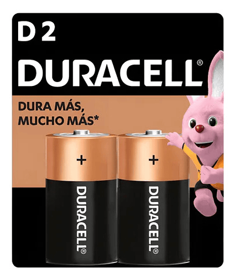 Pila Duracell Tipo D, (2 Pilas, Batería Grande, Dura Más)