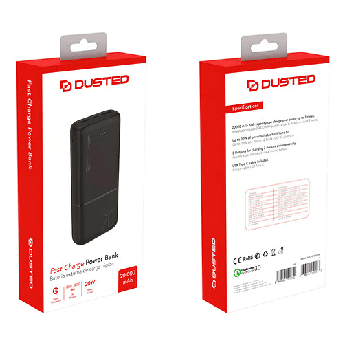 Bateria Externa De Carga Rápida 20w 20.000 Mah Dusted Negra Color Negro 4
