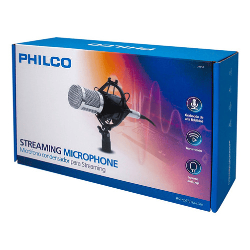 Microfono Philco Studio De Condensador Hi Fi + Soporte Negro 2