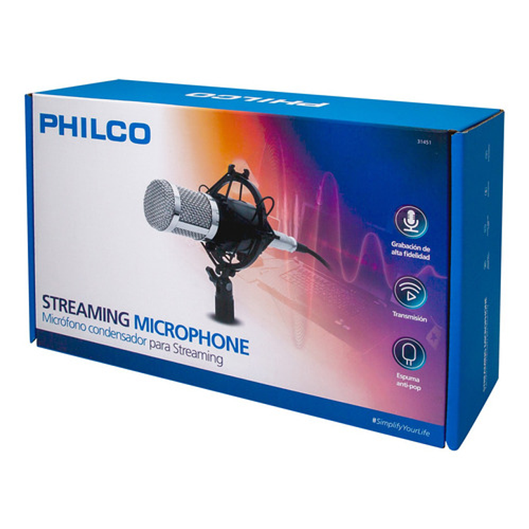 Microfono Philco Studio De Condensador Hi Fi + Soporte Negro 2