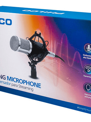 Microfono Philco Studio De Condensador Hi Fi + Soporte Negro