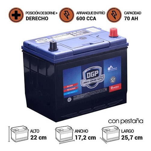 Batería Dgp Mf80d26l 70ah 600cca Derecho 2