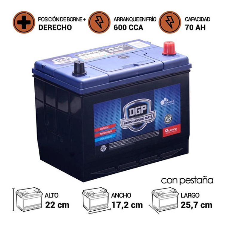 Batería Dgp Mf80d26l 70ah 600cca Derecho 2