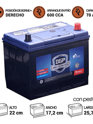 Batería Dgp Mf80d26l 70ah 600cca Derecho