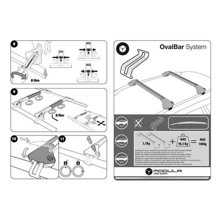 Barra Porta Equipaje Aluminio Modula Oval Bar Riel Cerrado Negro 7