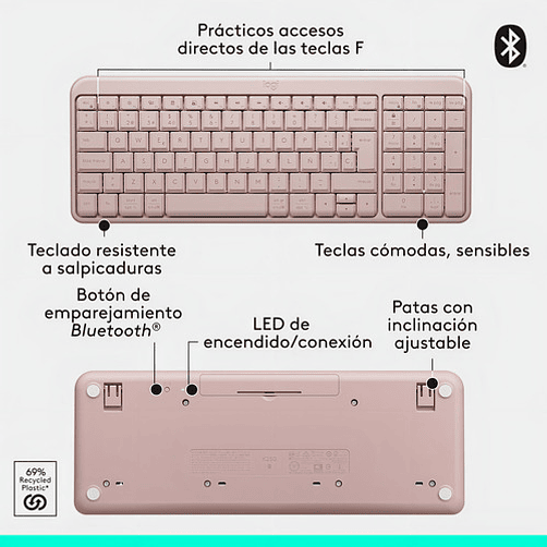 Teclado Inalámbrico Bluetooth Logitech K250 Rosado Rosa Español España 7