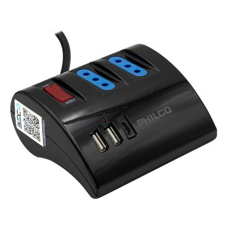 Extensión Alargador Ac/usb-c 3.0 Philco 2044N Negro 3