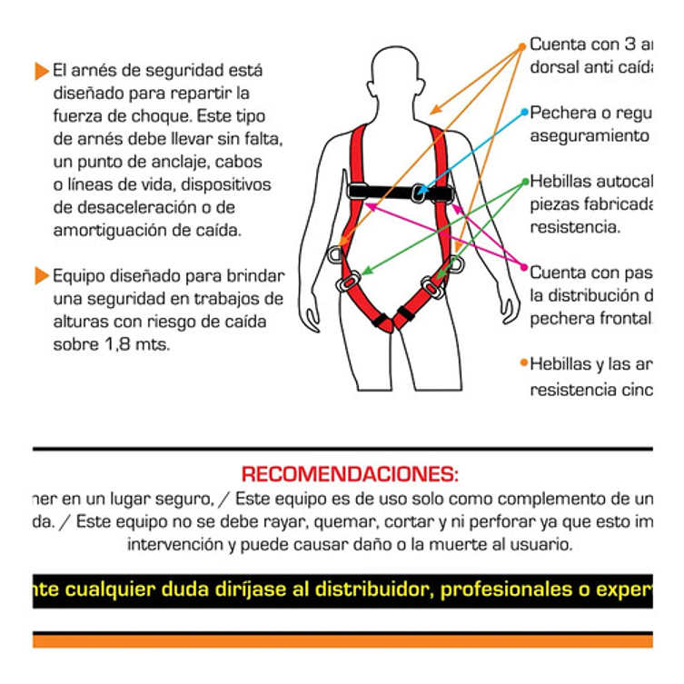 Arnés Paracaidista 3 Argollas Kl-8000 Talla Xl Certificado Naranja 4