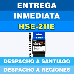 CINTA TUBO BROTHER HSE-211E 5.2mm 1.5mts TERMORETRACTIL NEGRO SOBRE BLANCO