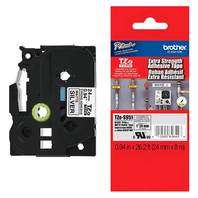 Etiqueta Brother TZE-S951 24MM x 8MTS  Negro Sobre Fondo Plata