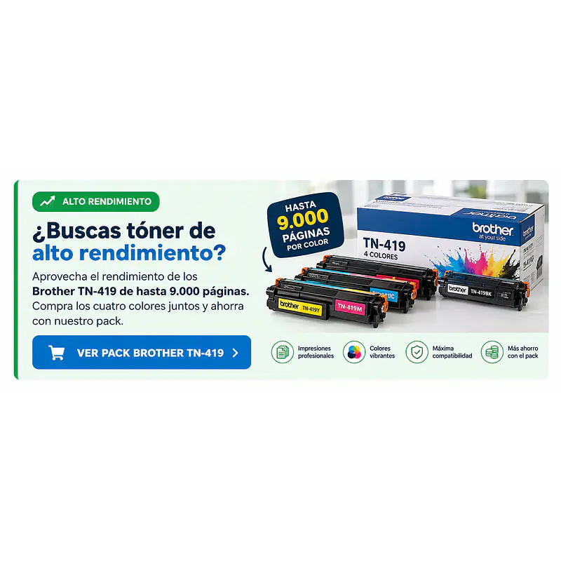 Pack Brother TN-419 de alto rendimiento, cuatro colores, hasta 9.000 páginas por color