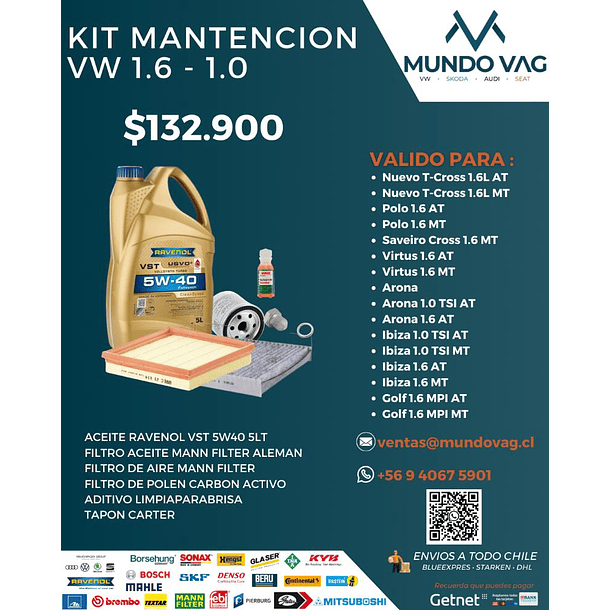 KIT MANTENCION VW 1.6 - 1.0