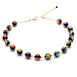 BOLA MURRINA NEGRO - COLLAR DE ORO MURRINA NEGRO PERLAS DE MILLEFIORI EN REAL DE CRISTAL DE MURANO