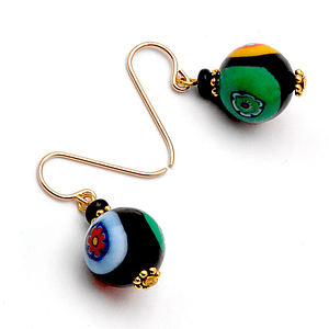 BALL MURRINA NEGRO - PENDIENTES MURRINA MILLEFIORI NEGRO DE JOYERÍA GENUINA CRISTALDE MURANO DE VENECIA