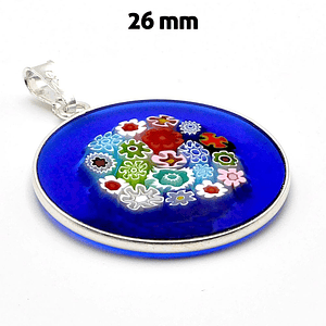 COLGANTE DE CRISTAL DE MURANO MILLEFIORI AZUL Y PLATA