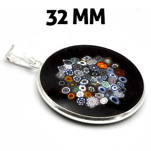 COLGANTE DE CRISTAL DE MURANO MURRINE MILLEFIORI NEGRO Y PLATA