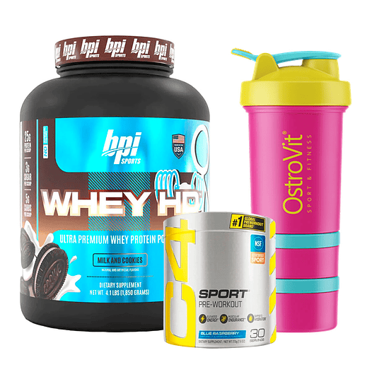 PROTEINA WHEY HD 1.8KG + PRE ENTRENO C4 30 SERVICIOS + SHAKER DE REGALO 1