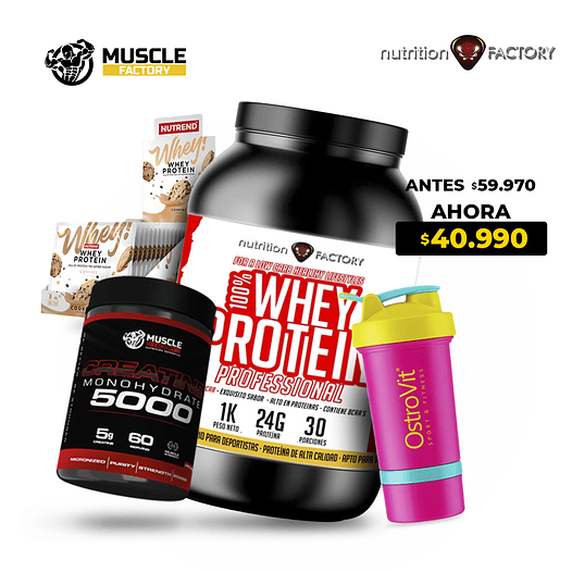 100% WHEY PROTEIN + CREATINA 300GR + SHAKER Y MUESTRA DE REGALO 1