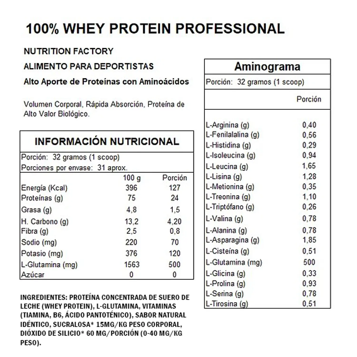 100% Whey Protein Professional 1kg Nutrition Factory 7
