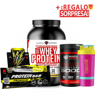 100% WHEY PROTEIN + CREATINA 300GR + 15 PREMIUM BAR + SHAKER Y MUESTRAS DE REGALO