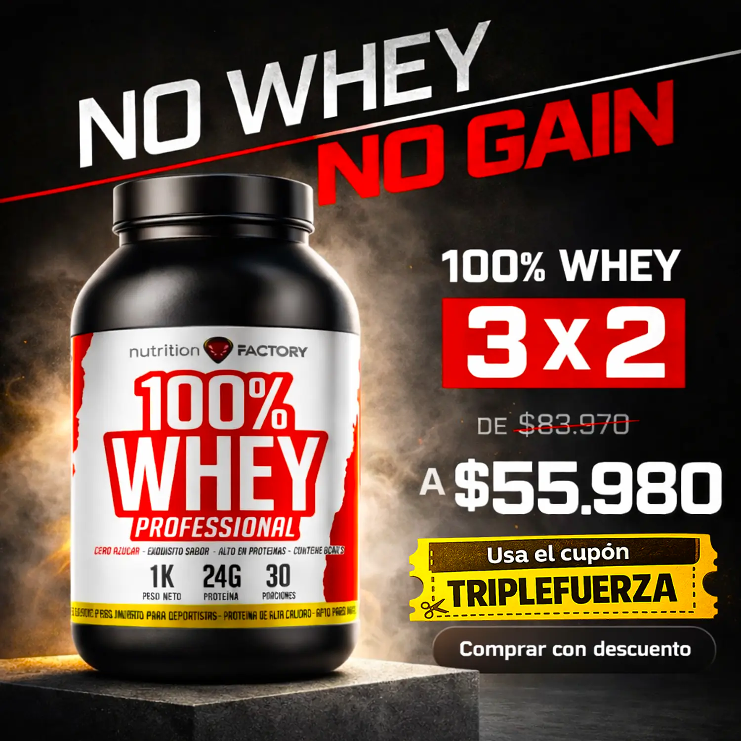 100% Whey Protein Professional 1kg Nutrition Factory 2