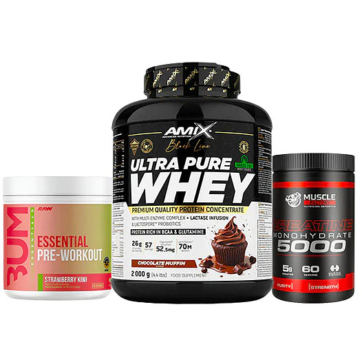 PROTEÍNA ULTRA PURE WHEY + PRE ENTRENO CBUM + CREATINA MONOHIDRATADA 300g 1