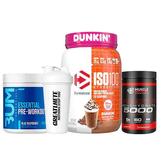 PROTEÍNA ISO 100 + CREATINA MONOHIDRATADA + PRE ENTRENO CBUM Y SHAKER DE REGALO 1