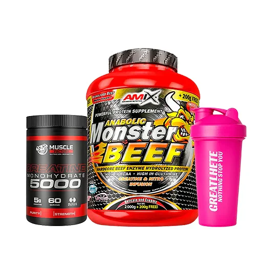 PROTEÍNA ANABOLIC MONSTER BEEF + CREATINA 300GR + SHAKER DE REGALO 3