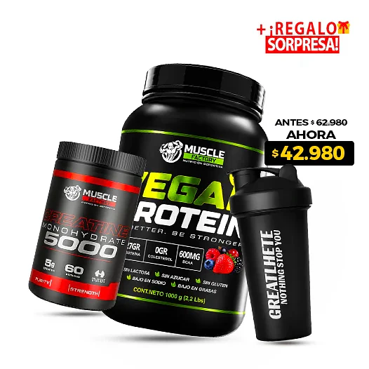 VEGAN PROTEIN 1 KG  + CREATINA 300GR + SHAKER Y MUESTRA DE REGALO 1