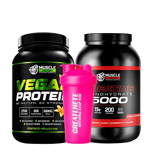 VEGAN PROTEIN 1KG + CREATINA MONOHIDRATADA 1KG + SHAKER DE REGALO 1