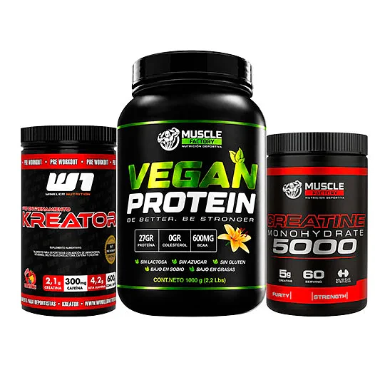 VEGAN PROTEIN 1 KG  +  PRE KREATOR + CREATINA 300GR 1