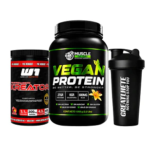 VEGAN PROTEIN 1 KG  +  PRE ENTRENO KREATOR + SHAKER DE REGALO