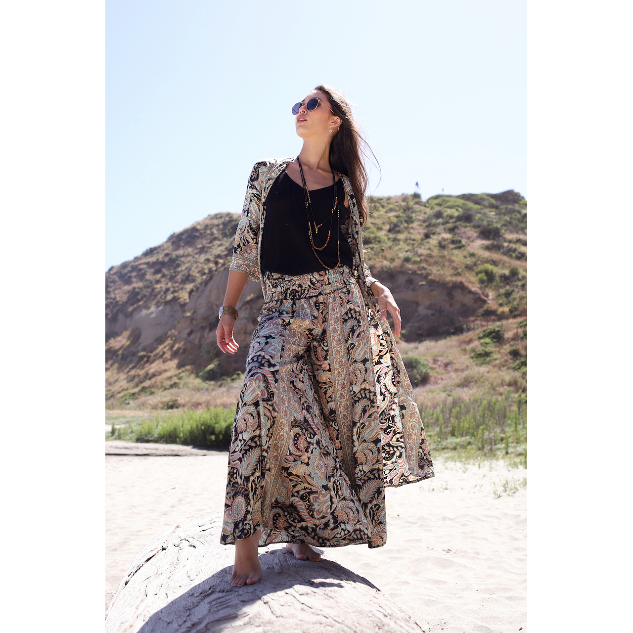 Kimono Maxi Print Negro